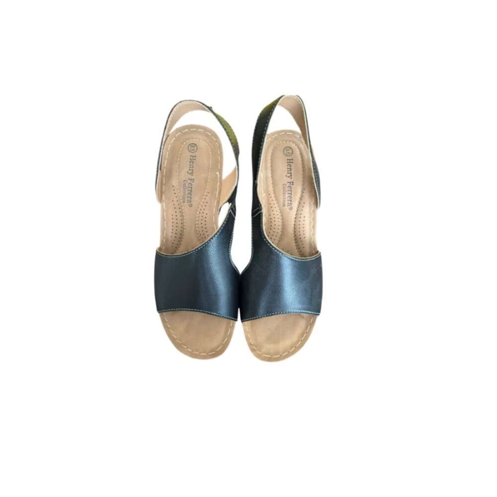 Henry Ferrera Wedge Slingback Sandals Black Size 8.5 NIB Spring Summer Comfort - Picture 2 of 5